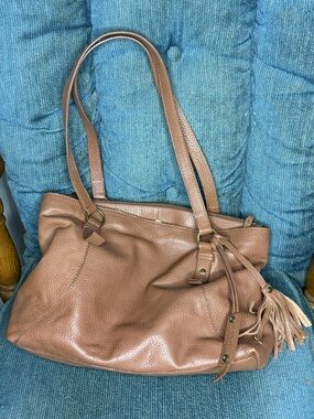 Diba True Women's Tan Pebbled Leather Shoulder Bag with Tassel Accent
